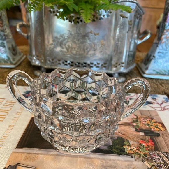 Vintage Fostoria American Creamer and Sugar Set, Clear Depression Cut Glassware - Picture 3 of 7